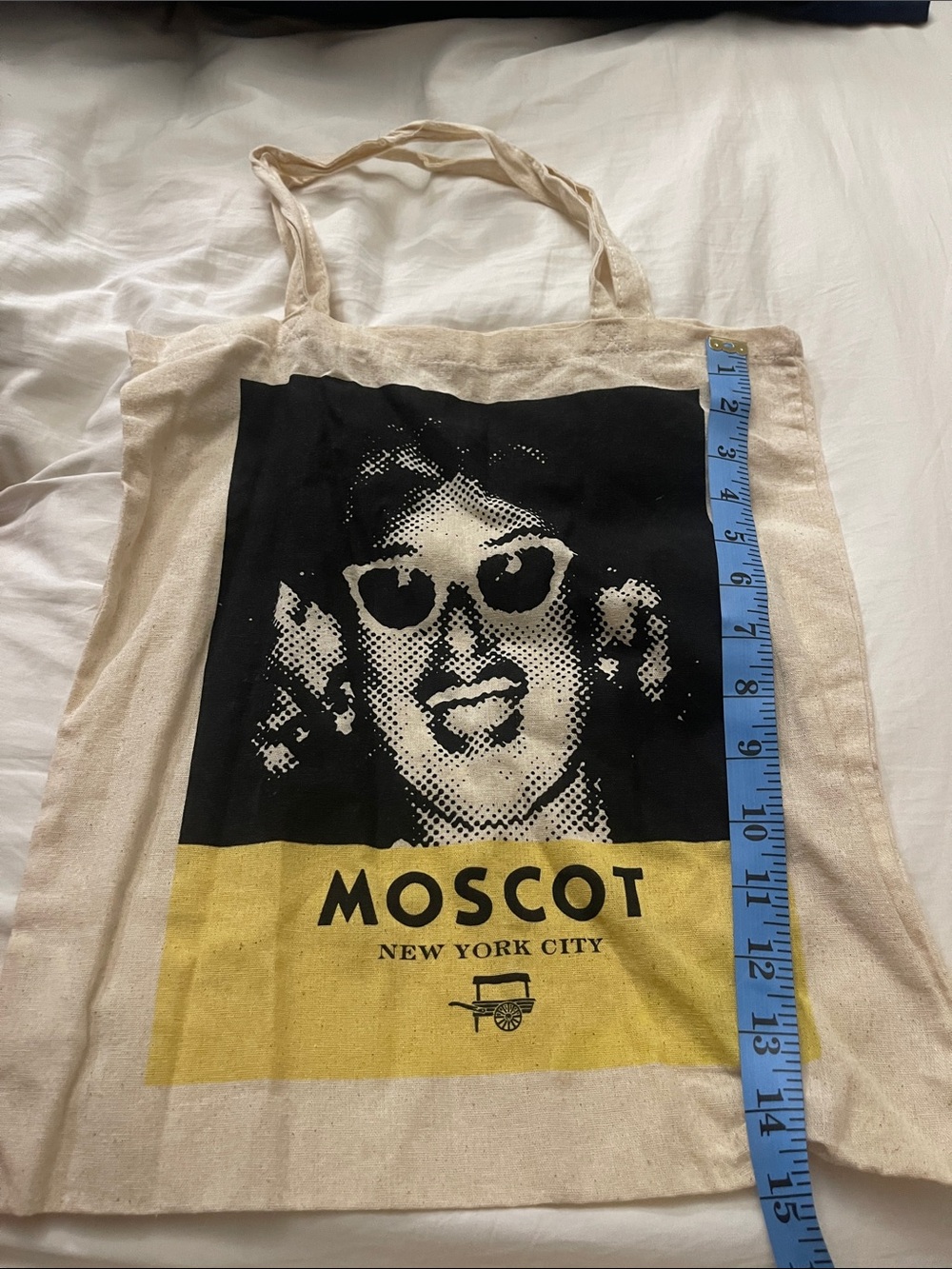 MOSCOT Natural Canvas Tote with Black & Yellow Graphic